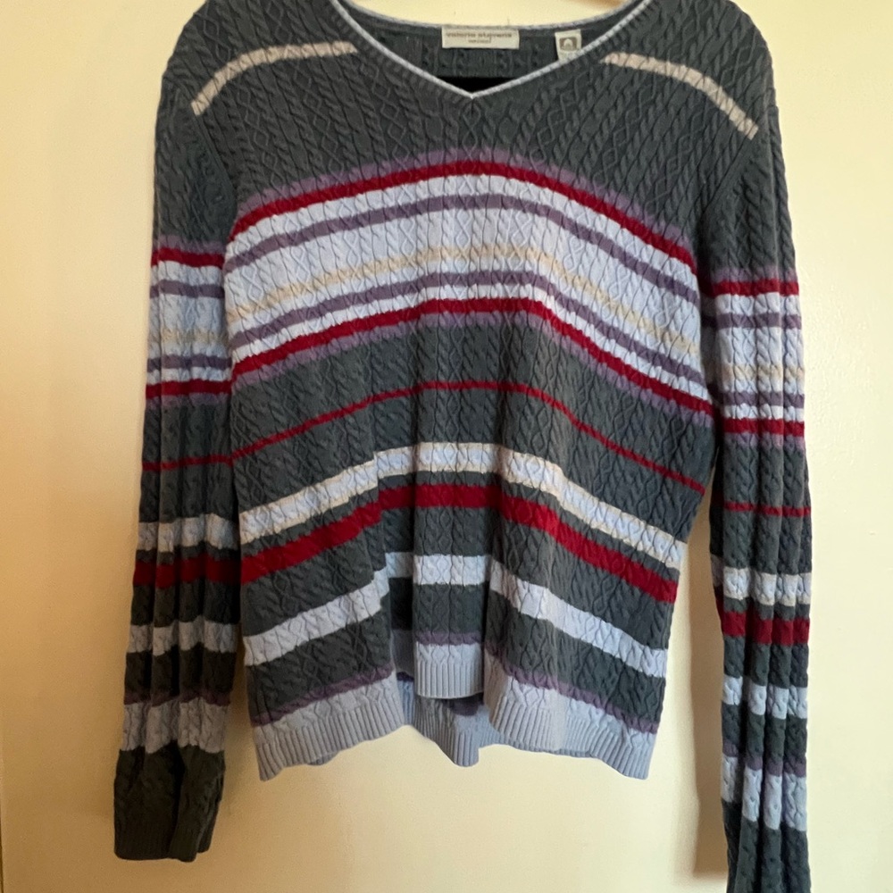 Valerie Stevens Casual Striped V-Neck Sweater